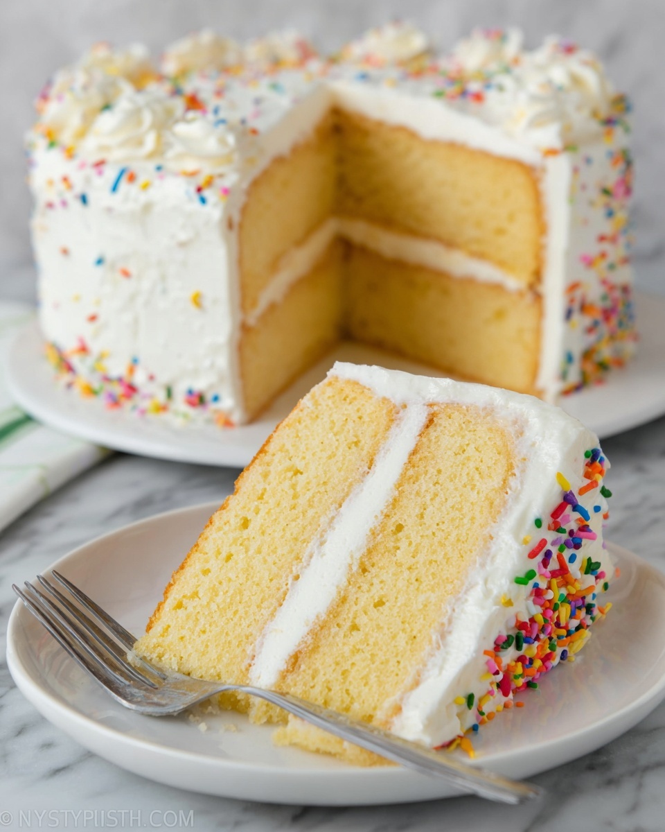Creamy Vanilla Cake with Buttercream Frosting Recipe - Recipe Image