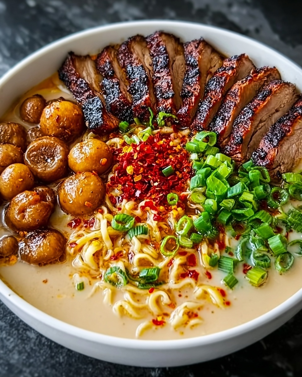 Fiery Chicken Ramen with Creamy Garlic Sauce Recipe - Recipe Image