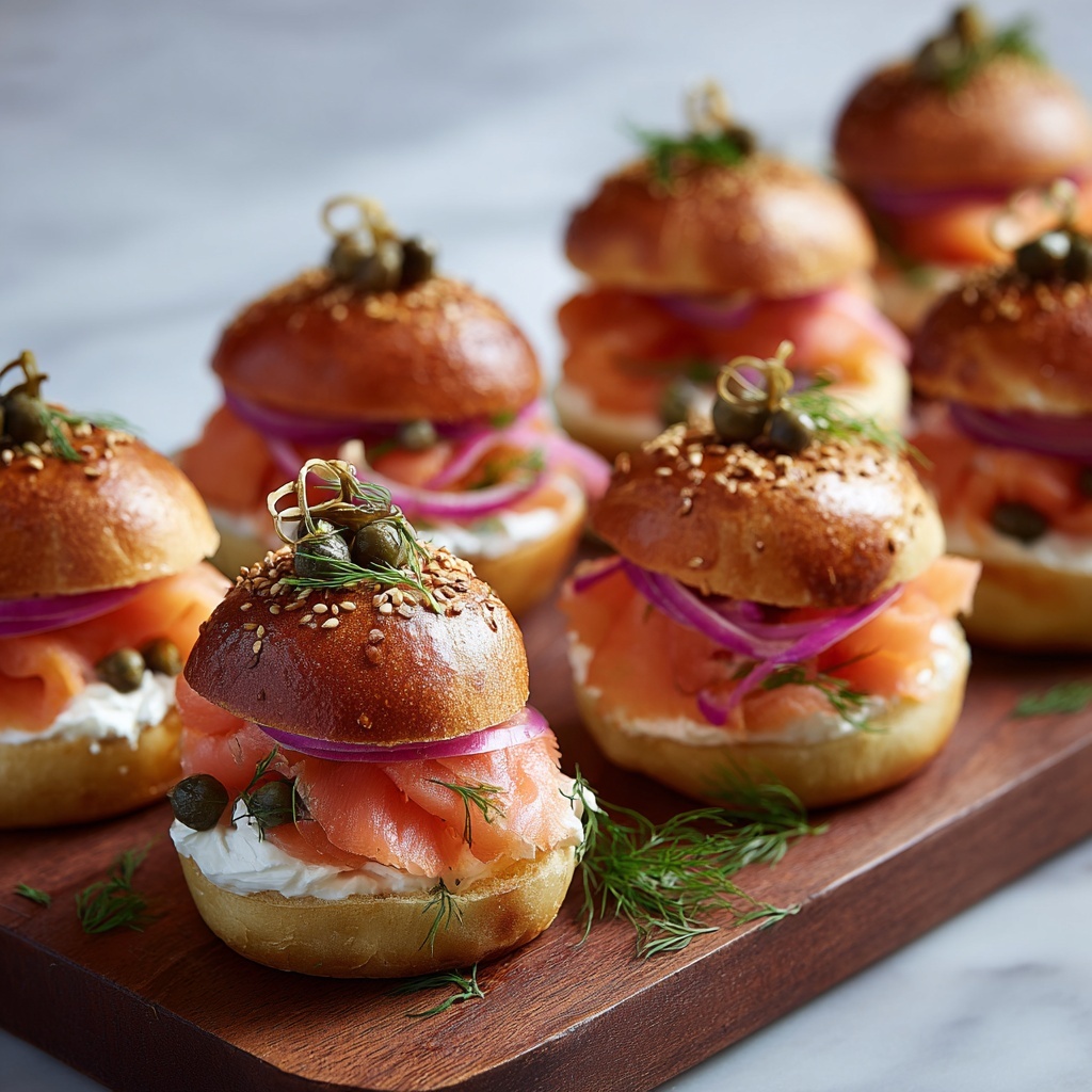 Mini Bagel Sandwich Sliders with Smoked Salmon Recipe - Recipe Image