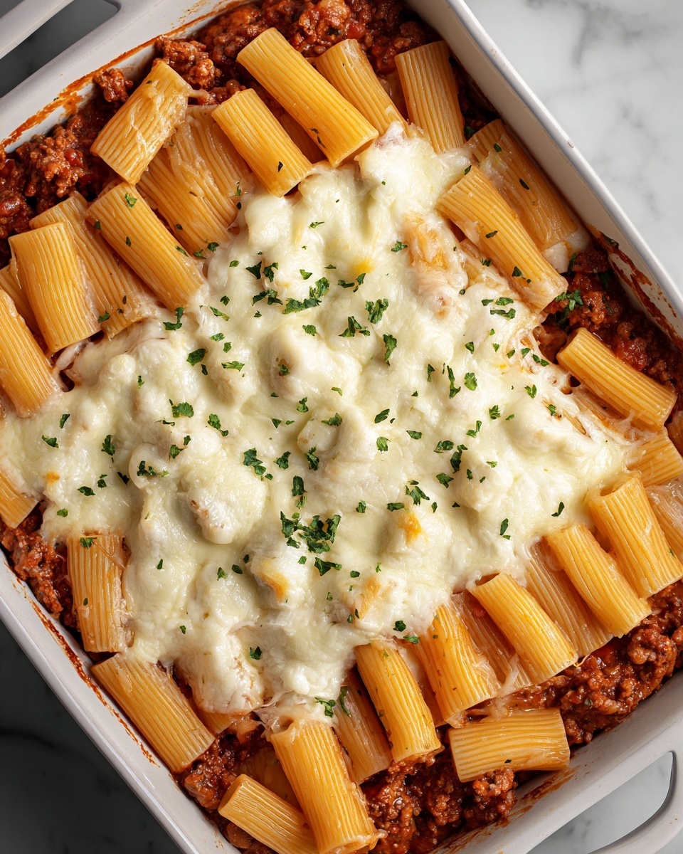 Baked Rigatoni Pasta with Tomato Sauce and Cheeses Recipe - Recipe Image
