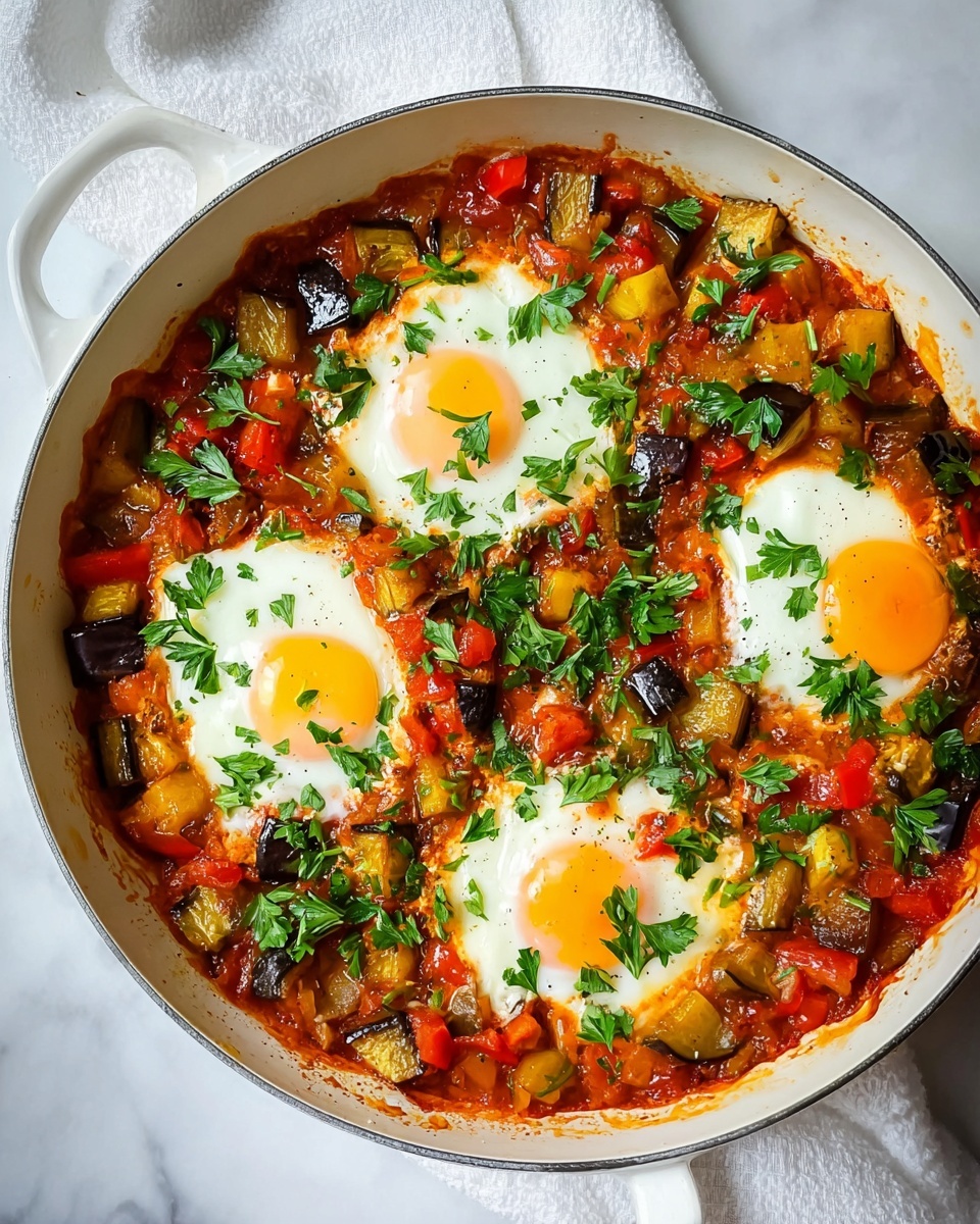Spicy Homemade Eggplant Shakshuka Recipe - Recipe Image