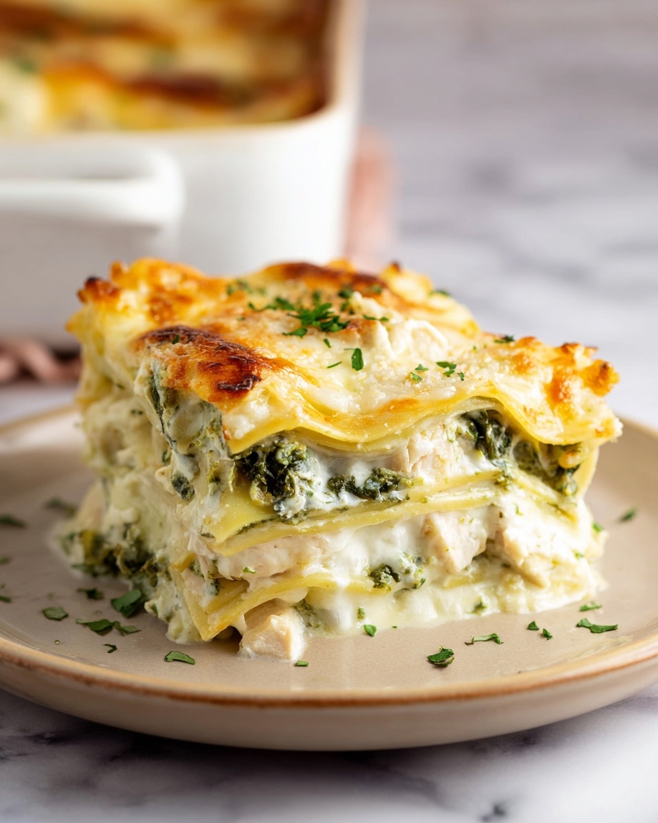 Creamy Chicken Lasagna with Spinach and Four Cheeses Recipe - Recipe Image