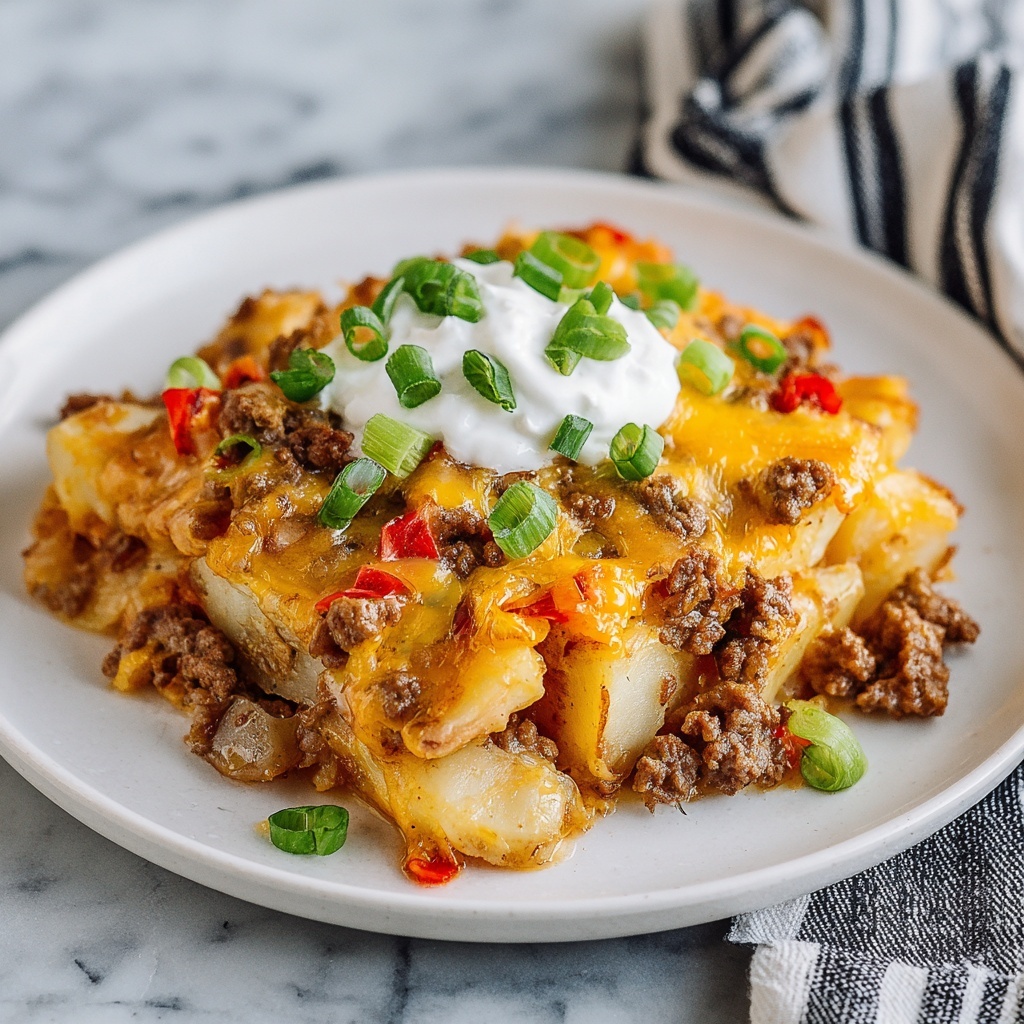 Cheesy Ground Beef & Potato Casserole Recipe - Recipe Image