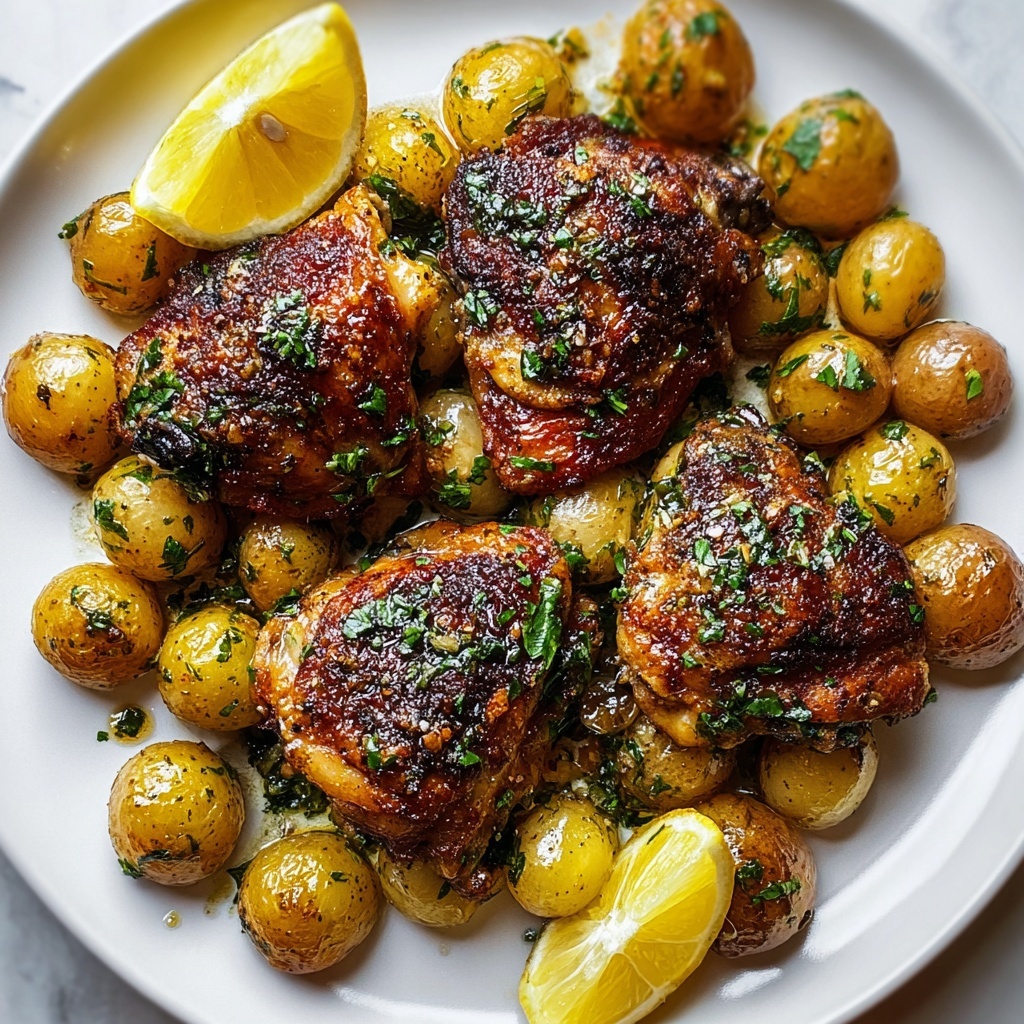 Oven-Roasted Chicken Thighs and Potatoes with Lemon and Herbs Recipe - Recipe Image