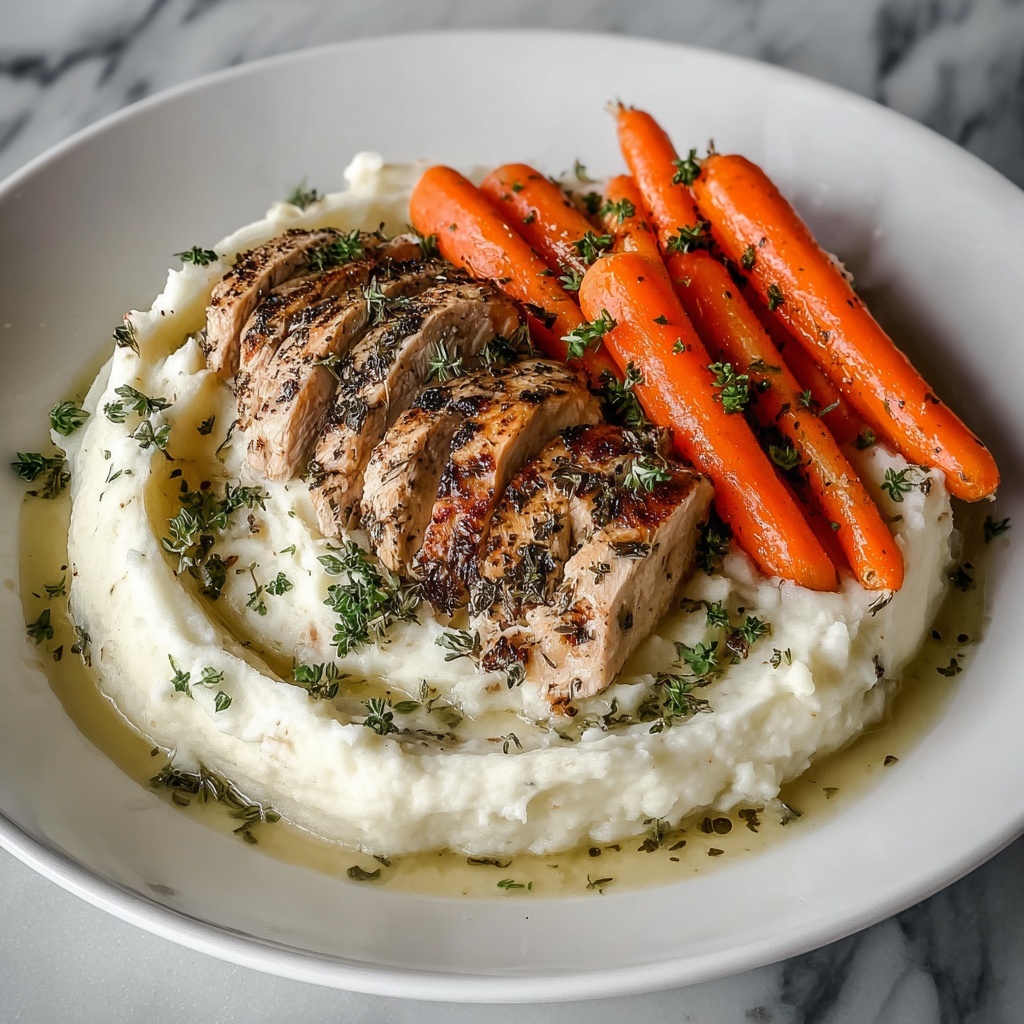 Garlic Herb Chicken with Creamy Mashed Potatoes and Roasted Carrots Recipe - Recipe Image