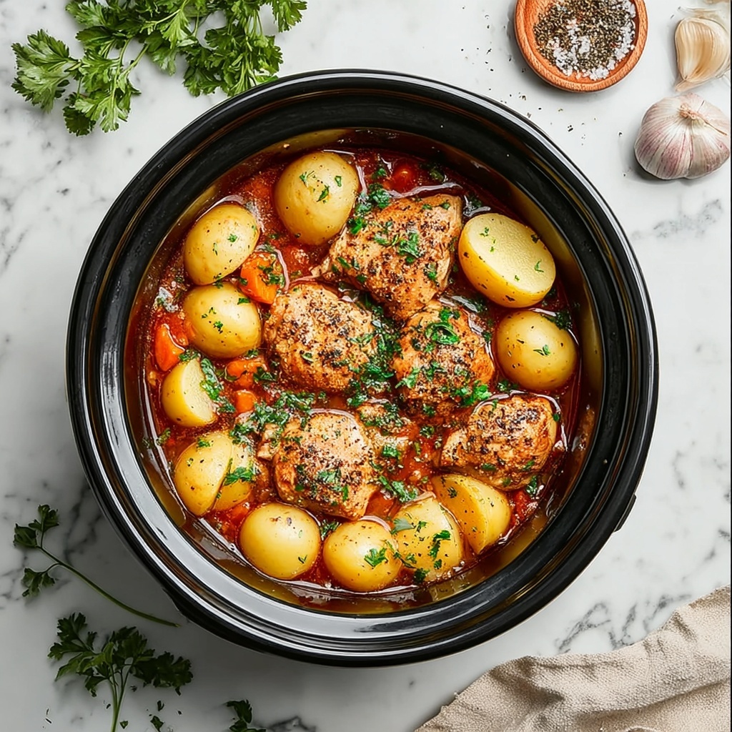 Slow Cooker Parmesan Garlic Chicken and Potatoes Recipe - Recipe Image