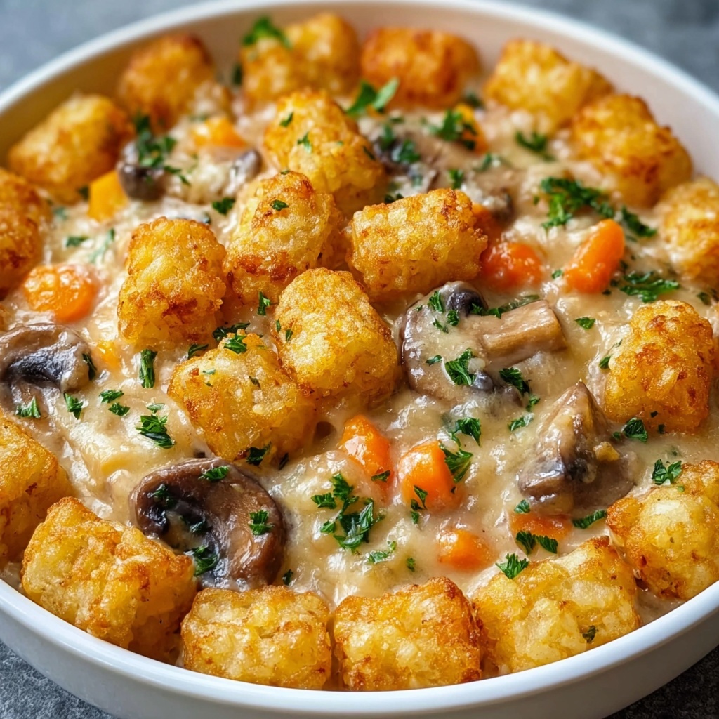 Easy & Delicious Tater Tot Casserole with Cream of Mushroom Soup Recipe - Recipe Image