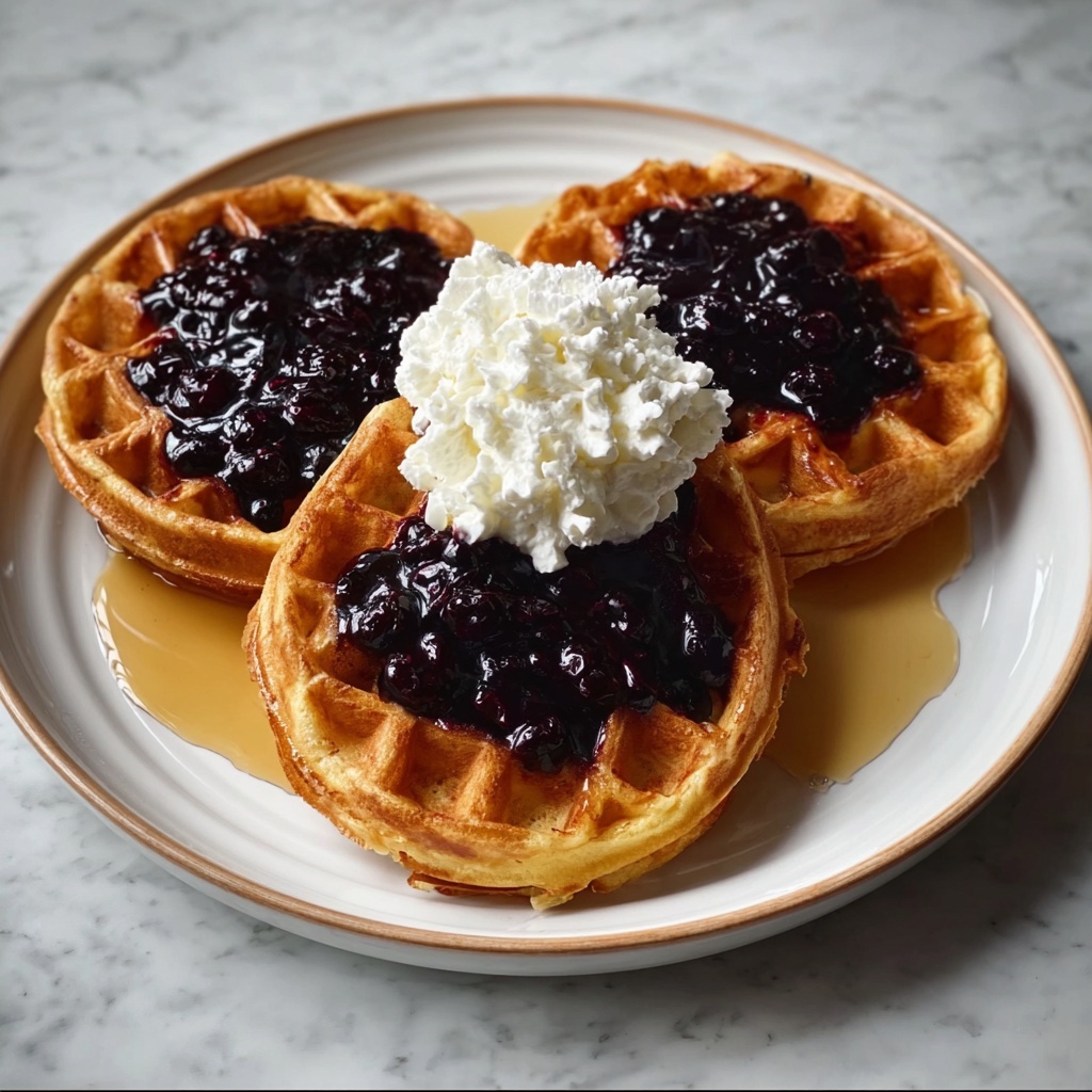 Waffles with Blueberry Compote and Lemon Ricotta Cream Recipe - Recipe Image