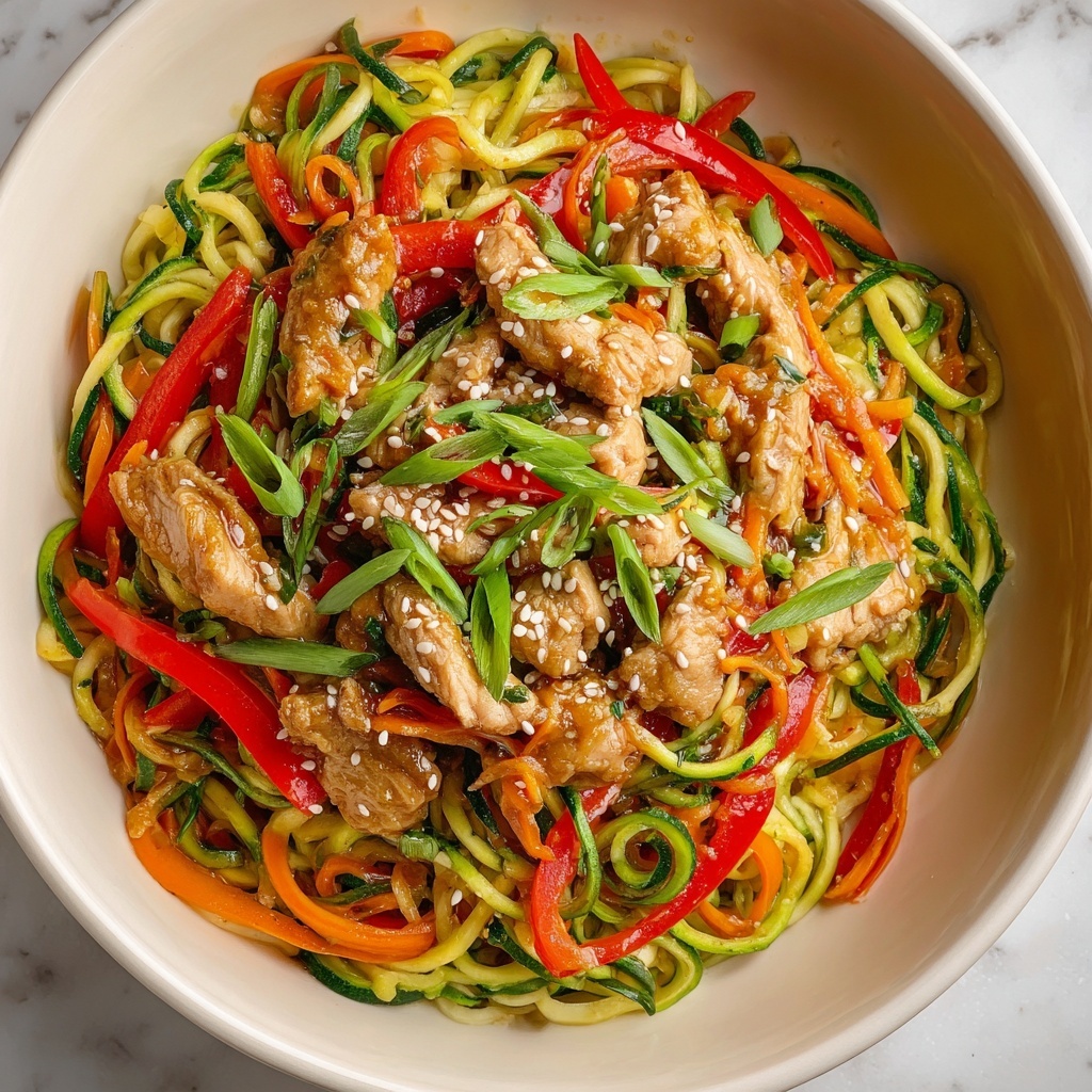 Garlic Chicken Zucchini Noodles Stir Fry Recipe - Recipe Image