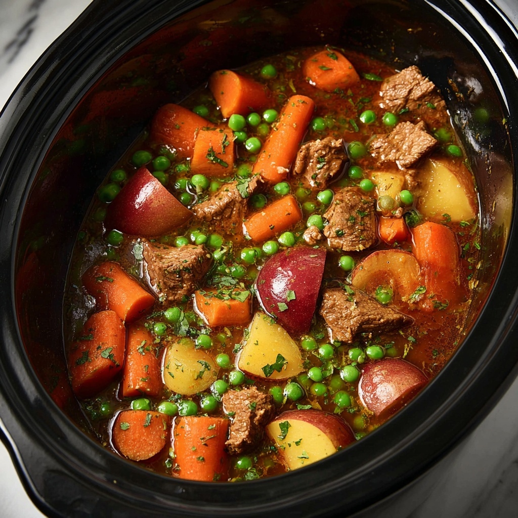 Crockpot Beef Stew with Potatoes, Carrots, and Peas Recipe - Recipe Image
