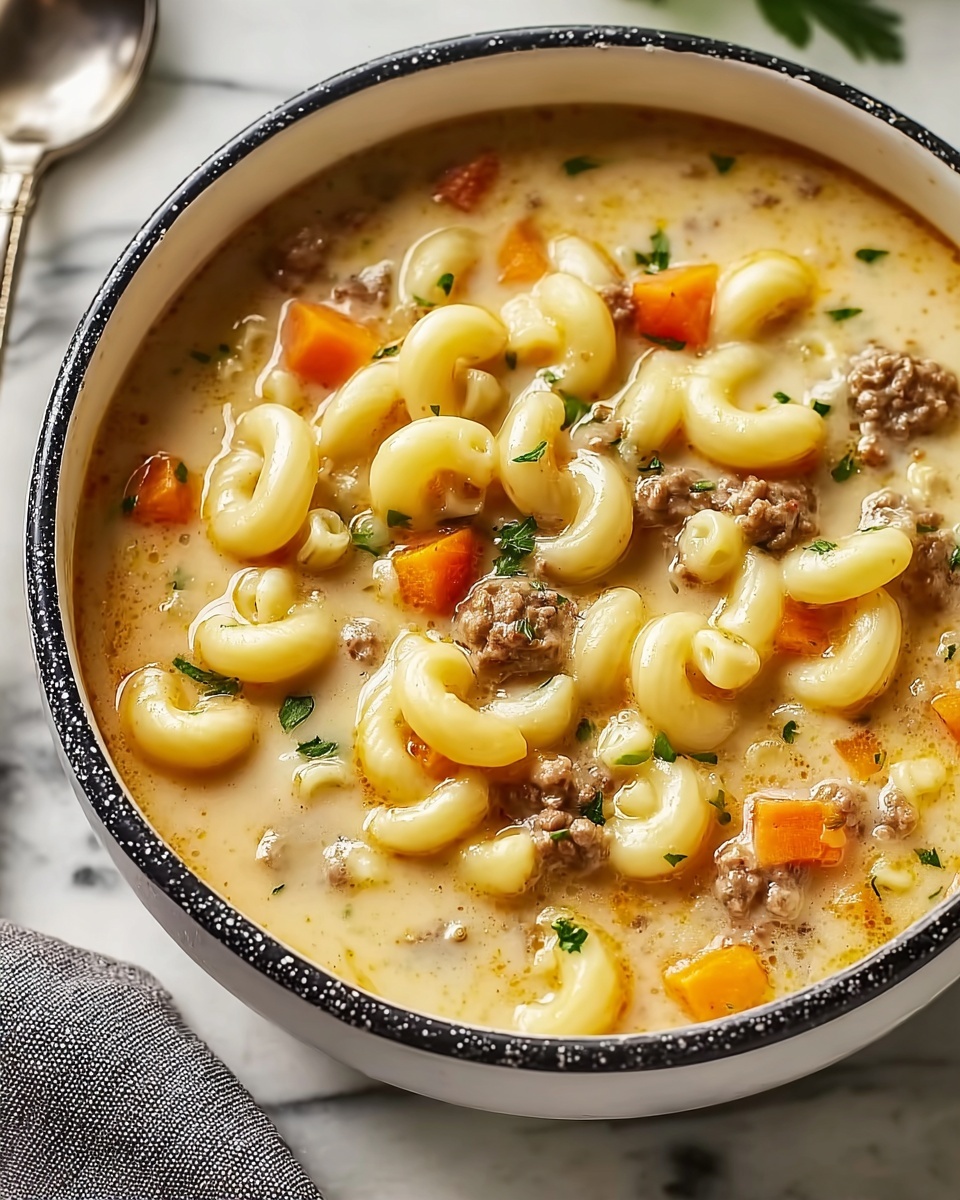 One Pot Macaroni Cheeseburger Soup Recipe - Recipe Image