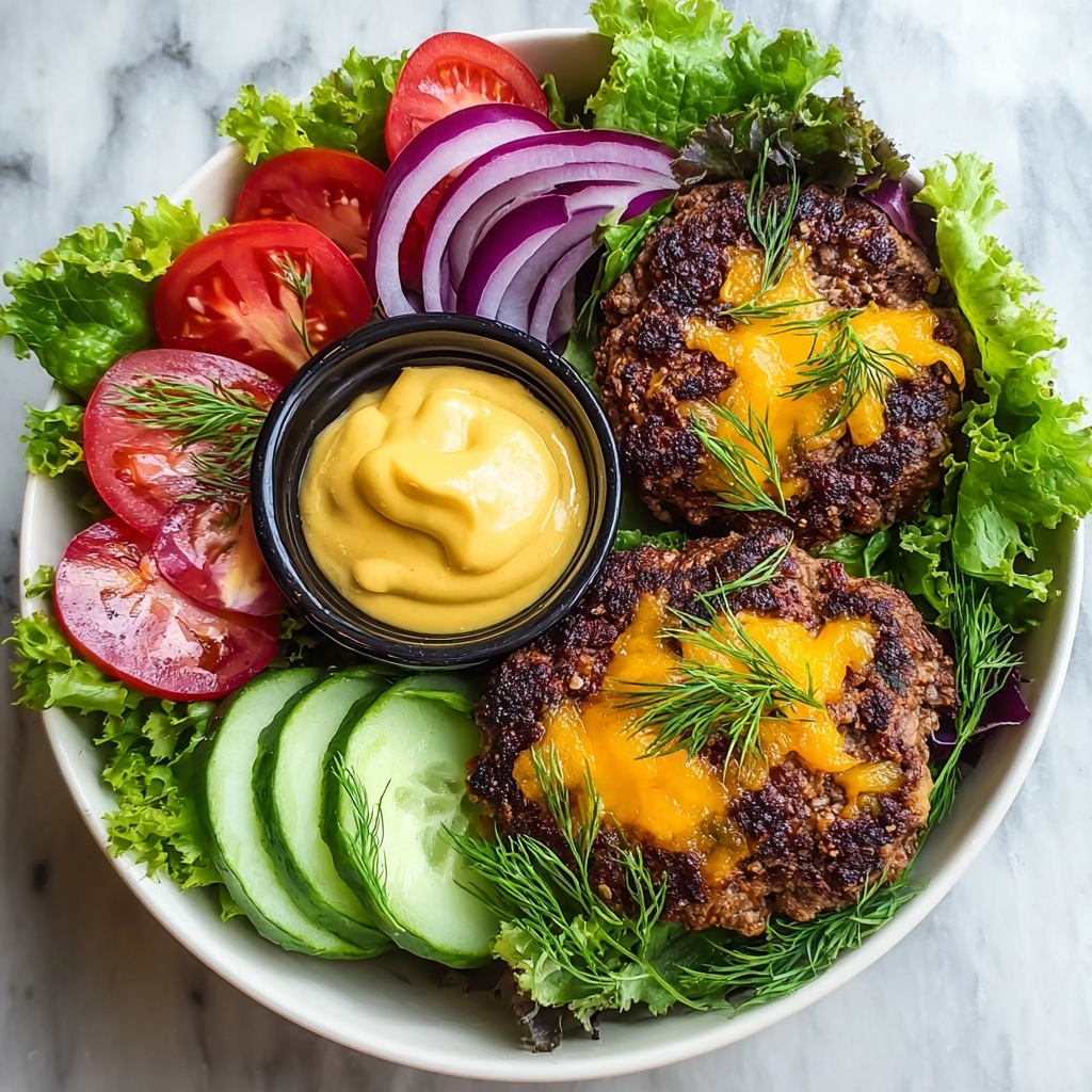 Grilled Juicy Burger Bowls with Fresh Greens Recipe - Recipe Image