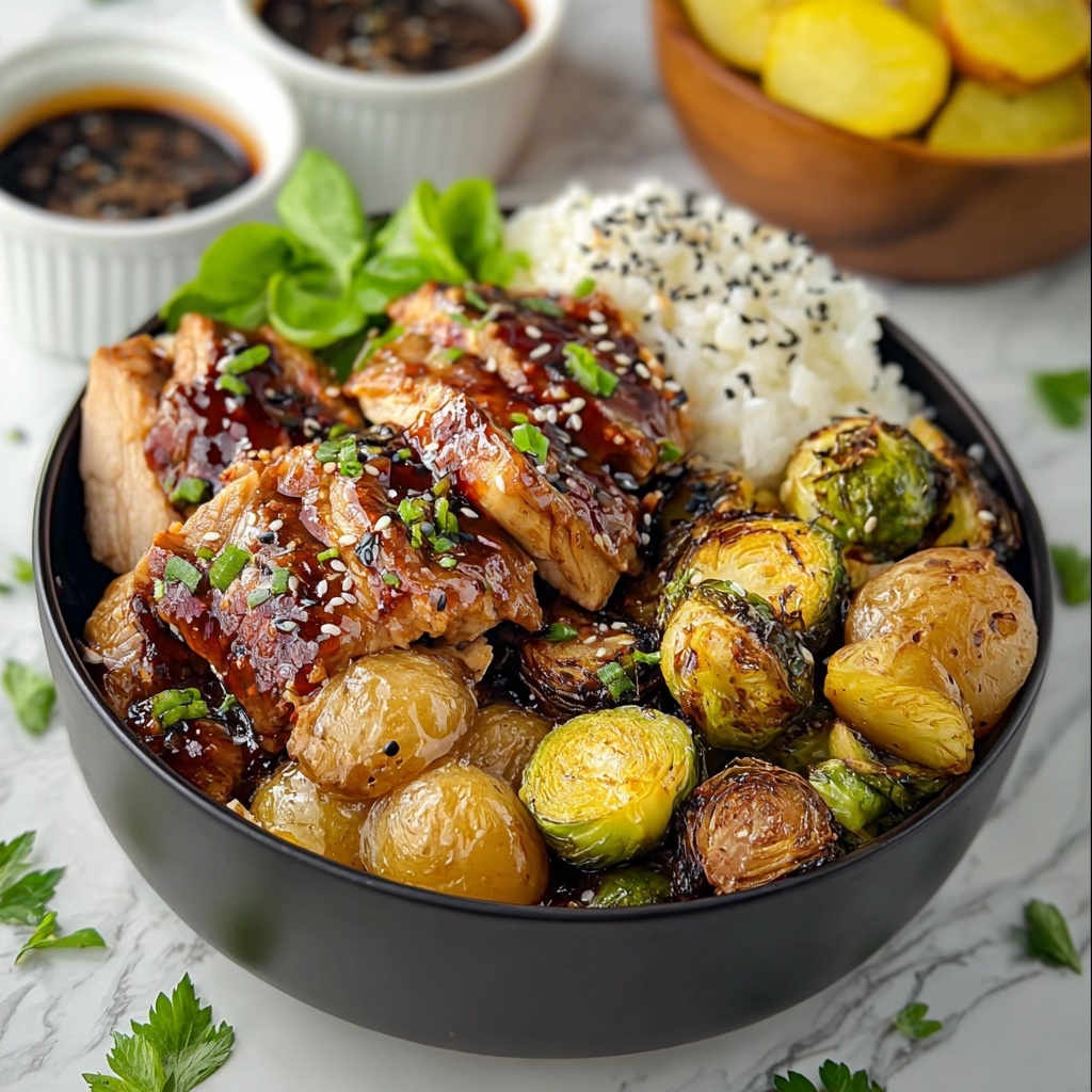 Teriyaki Chicken Bowls with Crispy Brussels Recipe - Recipe Image