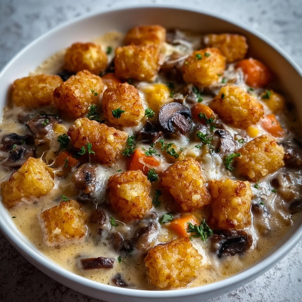 Easy & Delicious Tater Tot Casserole with Cream of Mushroom Soup Recipe - Recipe Image
