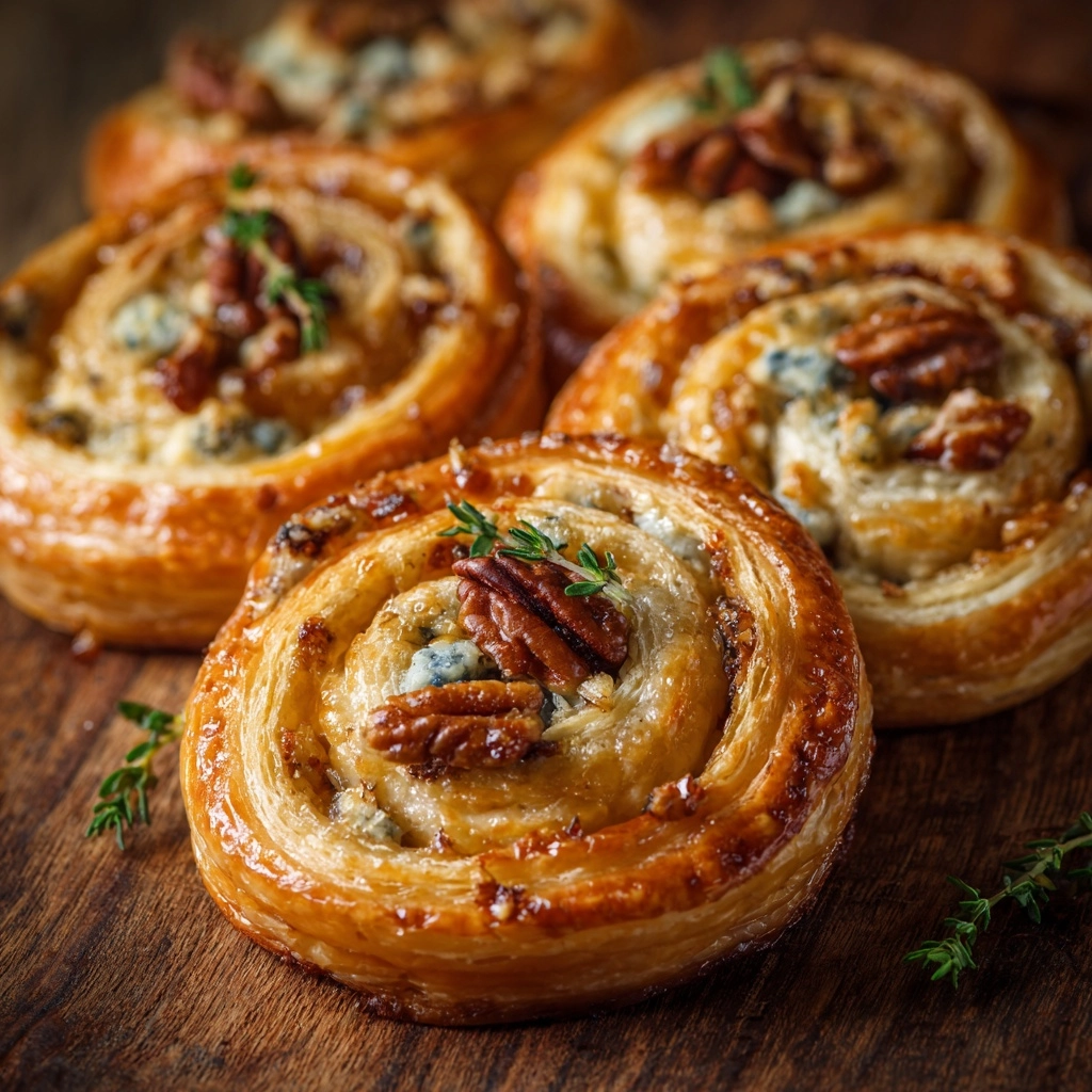 Blue Cheese, Walnut, and Thyme Pull-Apart Puff Pastry Twirl Recipe - Recipe Image