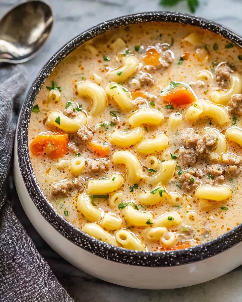 One Pot Macaroni Cheeseburger Soup Recipe - Recipe Image