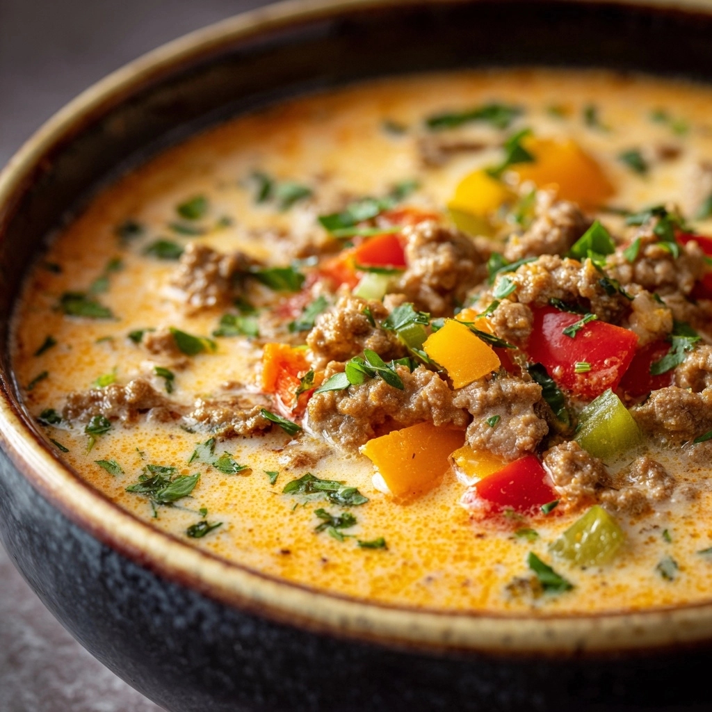 Creamy Slow Cooker Cheeseburger Soup Recipe - Recipe Image