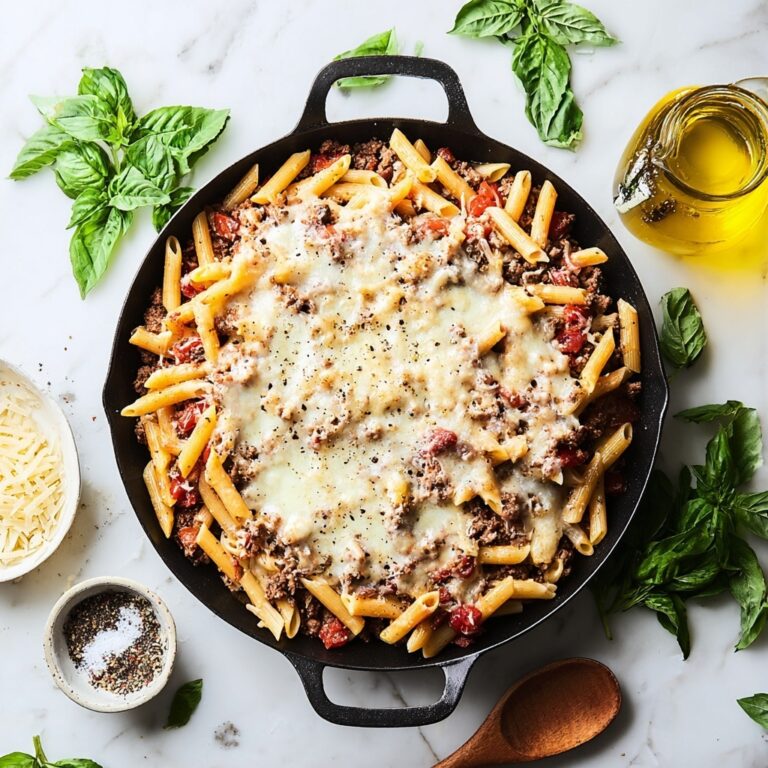 Cheesy Penne with Garlic Butter Ground Beef Recipe