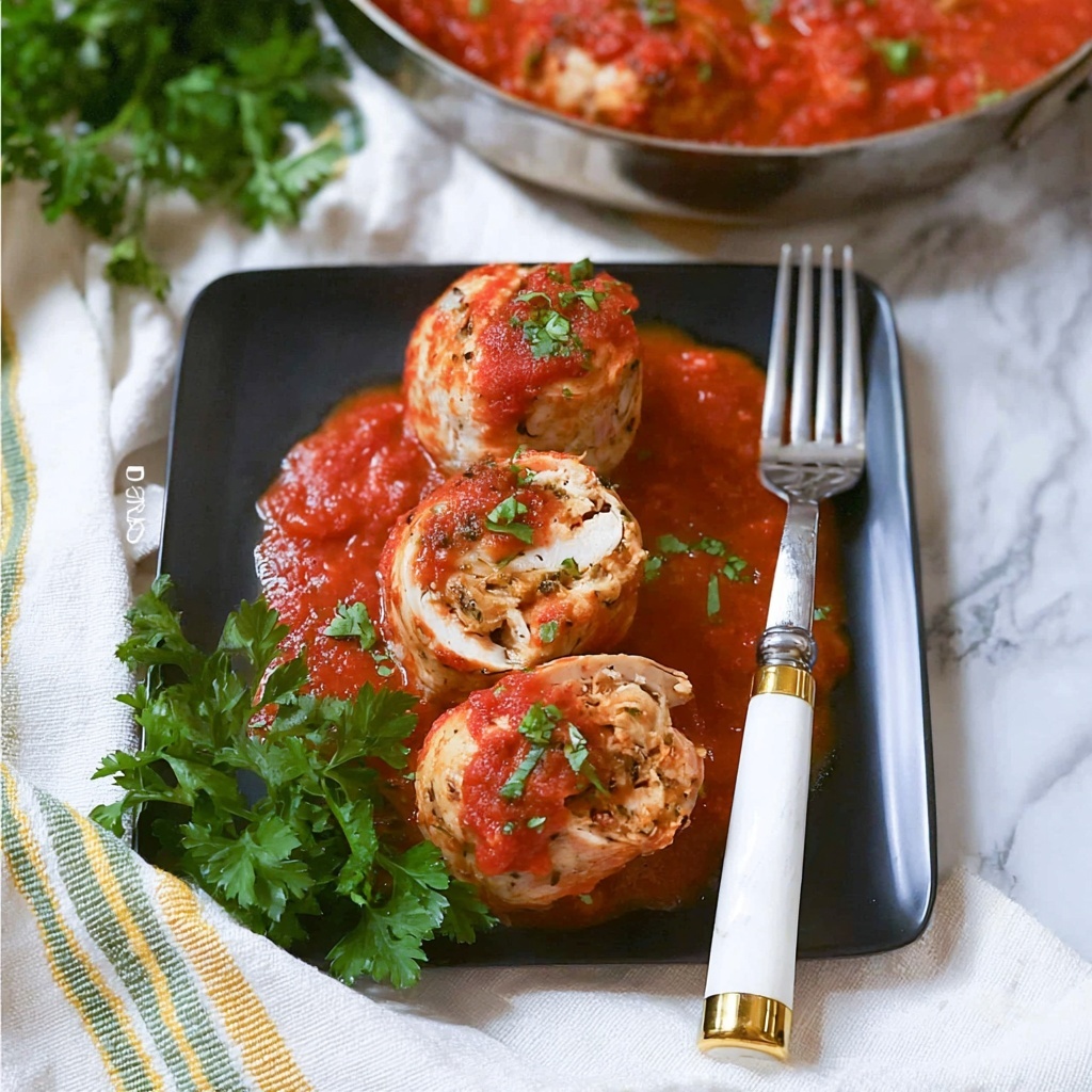 Pork Braciole with Cornbread, Pecans, and Tomato Sauce Recipe - Recipe Image