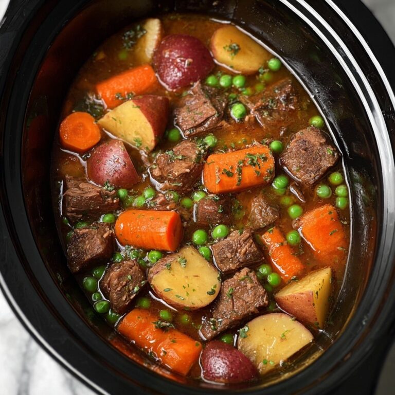 Crockpot Beef Stew with Potatoes, Carrots, and Peas Recipe