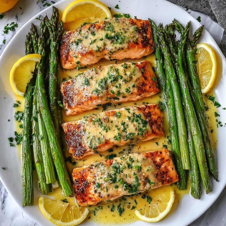 Baked Salmon in Foil with Asparagus and Lemon Garlic Butter Sauce Recipe