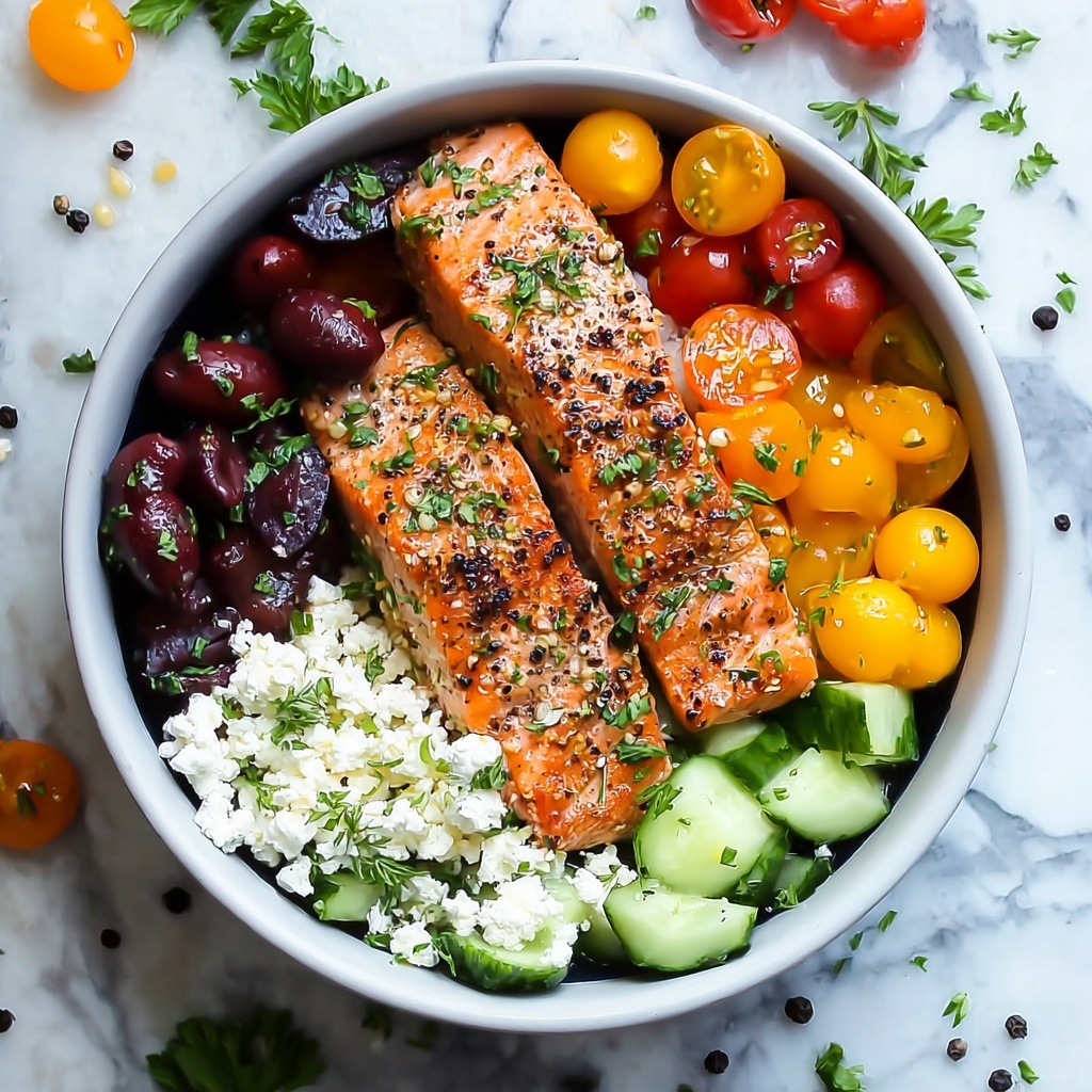 Healthy Mediterranean Salmon Bowl for Fall Recipe - Recipe Image