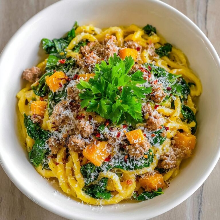 Creamy Butternut Squash Pasta with Sausage and Spinach Recipe