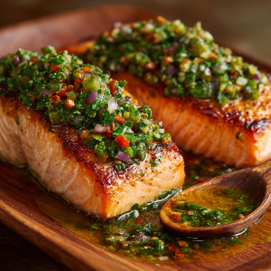 Miso Butter Salmon with Sizzled Scallion Salsa Verde Recipe - Recipe Image