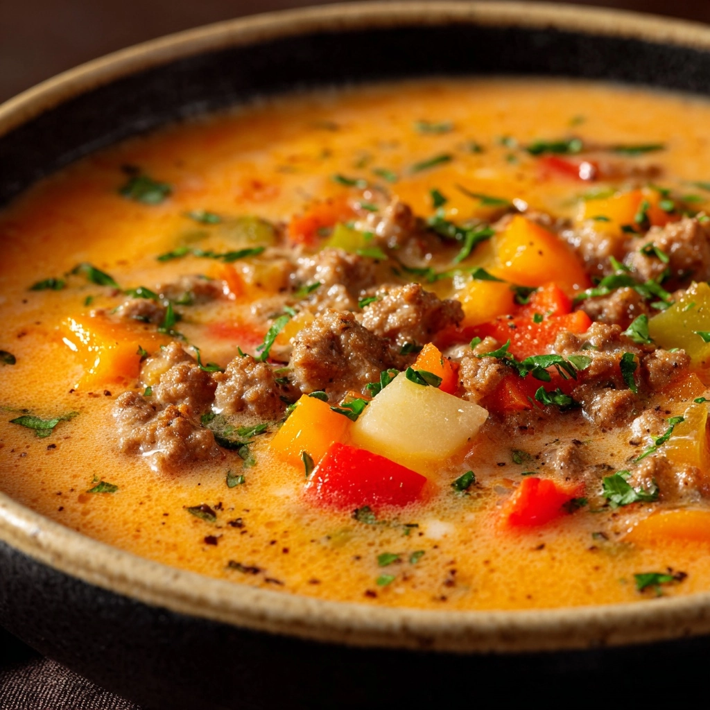 Creamy Slow Cooker Cheeseburger Soup Recipe - Recipe Image