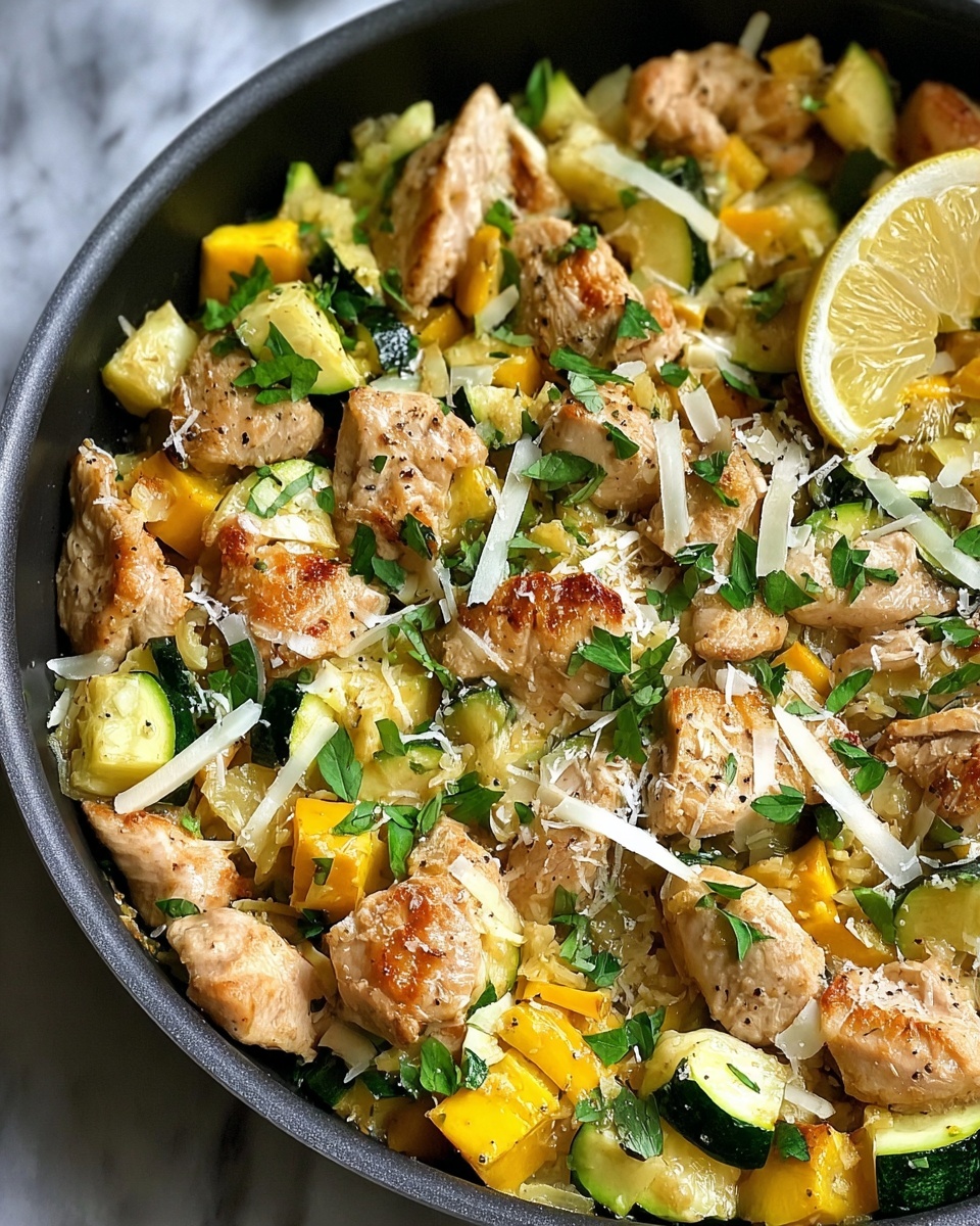 Skillet Lemon Parmesan Chicken with Zucchini and Squash Recipe - Recipe Image