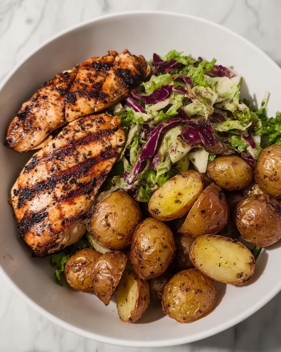 Grilled Chicken with Roasted Potatoes and Veggie Slaw Recipe - Recipe Image