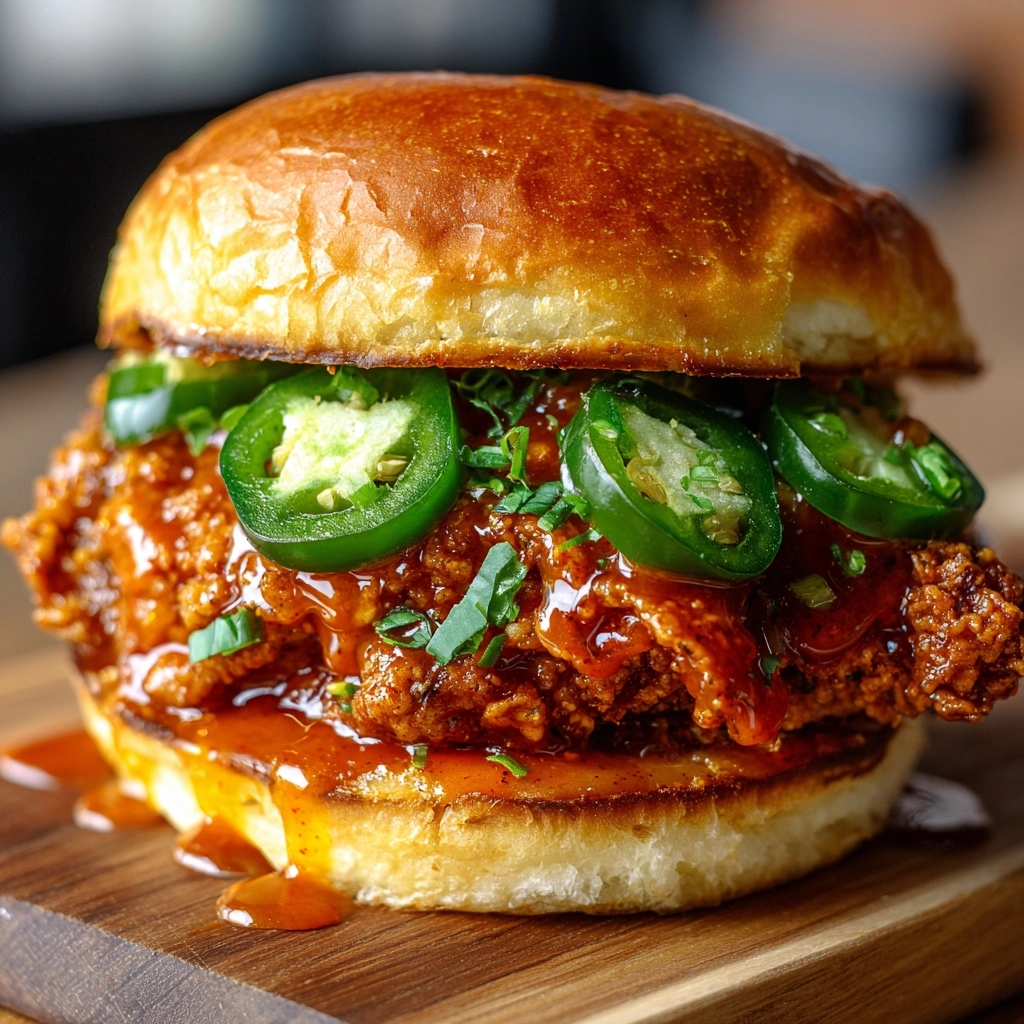 Crispy Fried Chicken Sandwich with Hot Honey and JalapeƱos Recipe - Recipe Image