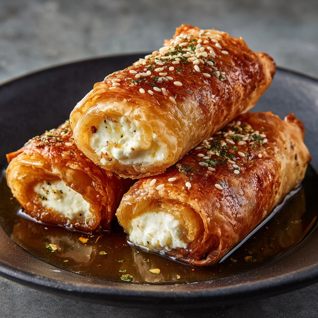 Oven Fried Feta Rolls with Chili Honey Recipe - Recipe Image