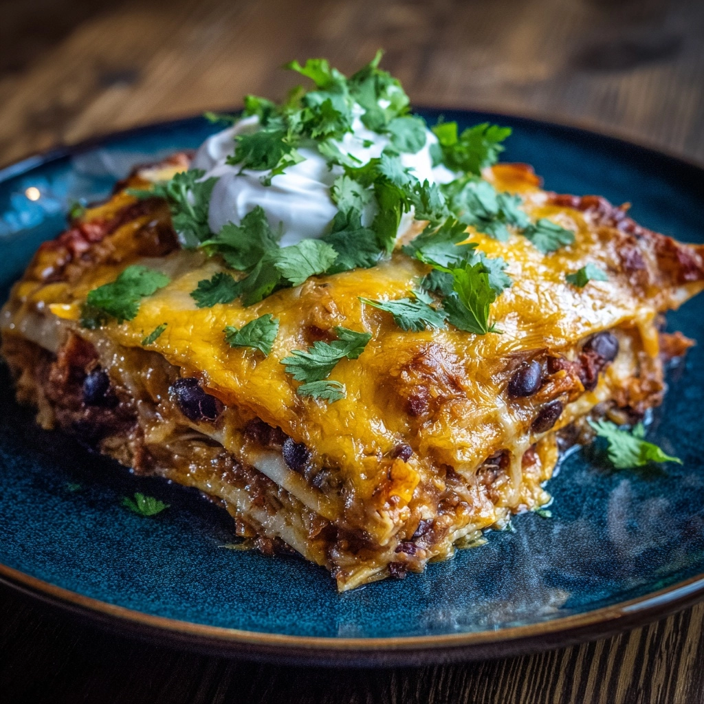 Cheesy Slow Cooker Chicken Enchilada Bake Recipe - Recipe Image