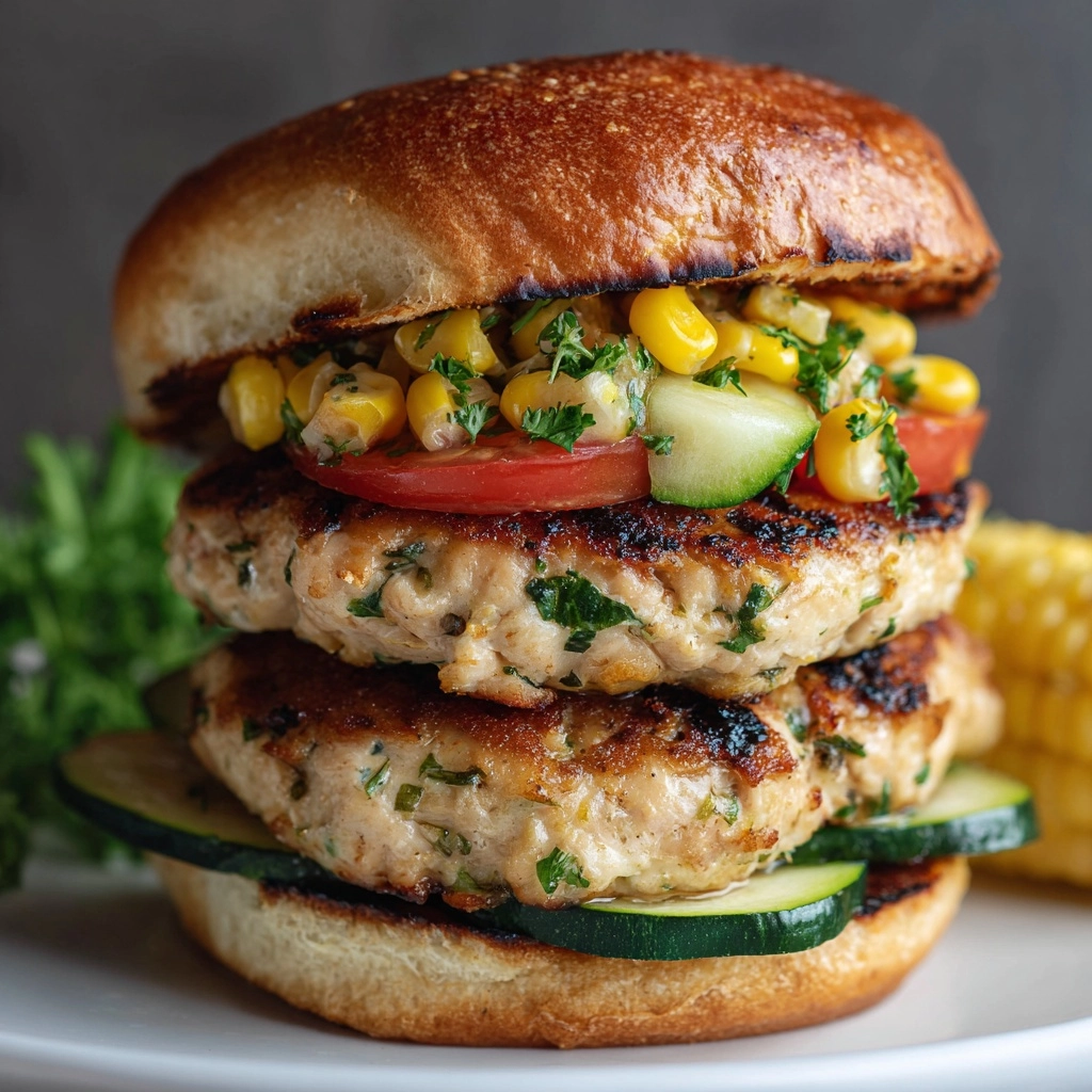 Chicken Zucchini and Fresh Corn Burgers Recipe - Recipe Image