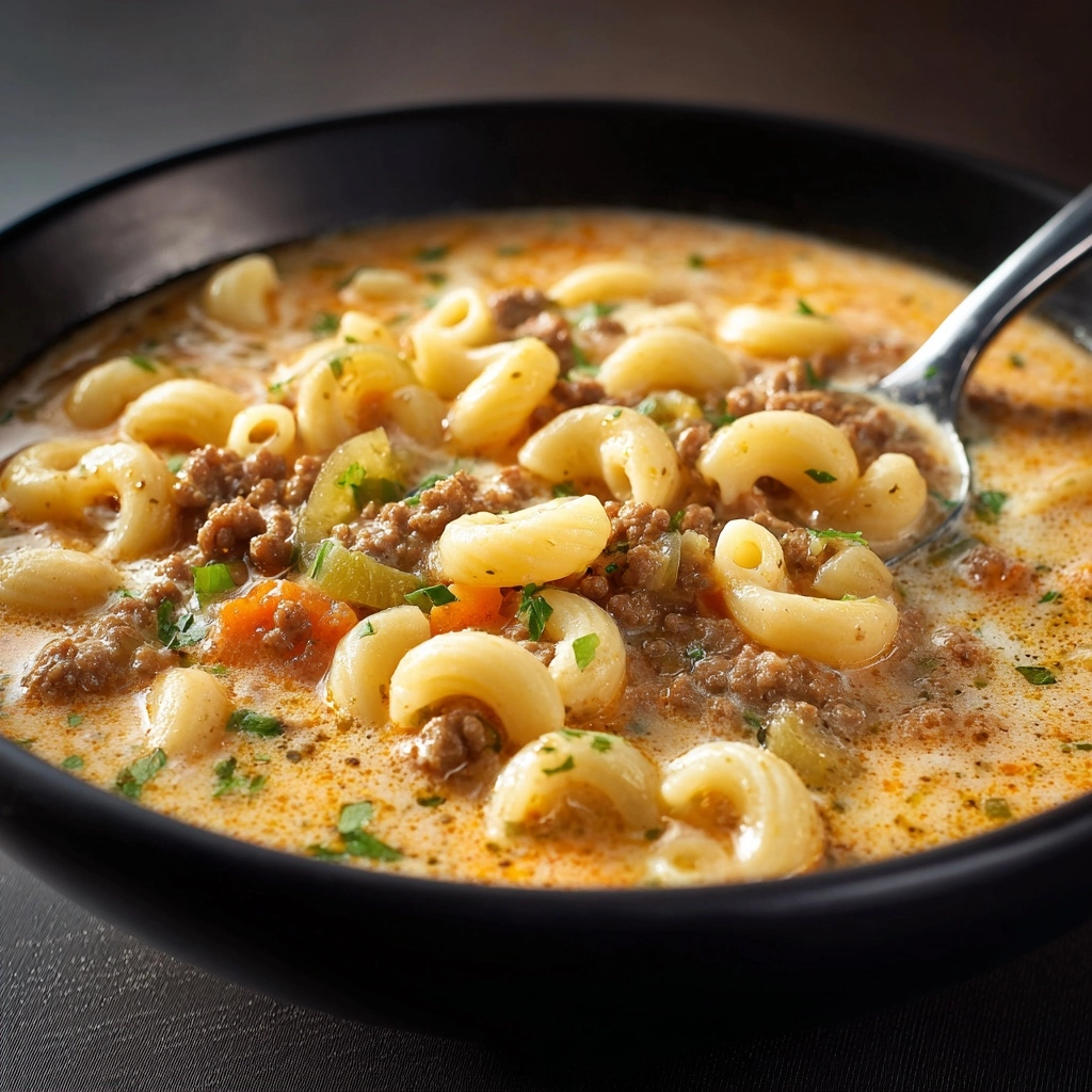 One-Pot Macaroni Cheeseburger Soup Recipe - Recipe Image