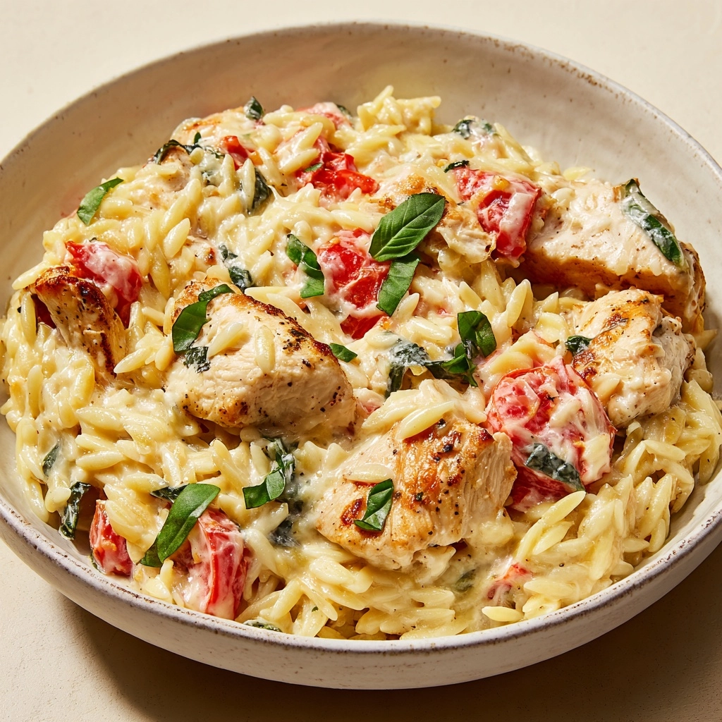 Slow Cooker Creamy Tuscan Chicken Orzo Recipe - Recipe Image