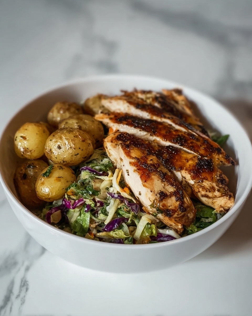 Grilled Chicken with Roasted Potatoes and Veggie Slaw Recipe - Recipe Image