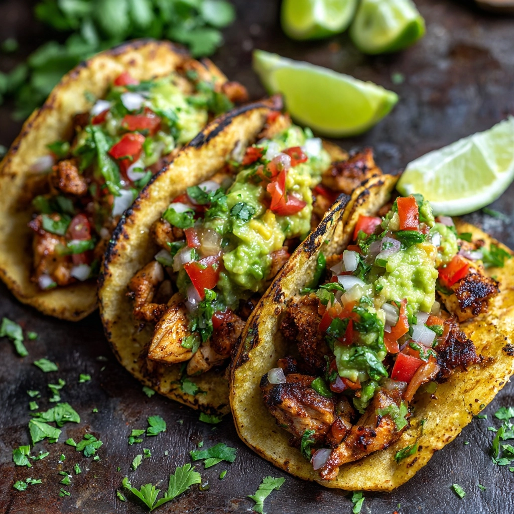 Crispy Poblano Chicken Tacos with Avocado-Jalapeño Salsa Recipe - Recipe Image