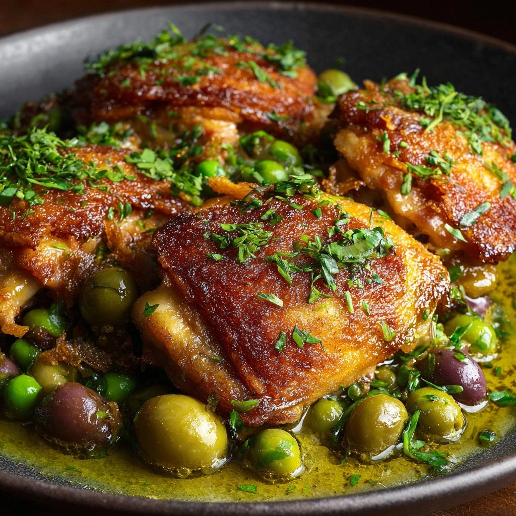 Crispy Chicken Thighs Over Vinegar Beans Recipe - Recipe Image