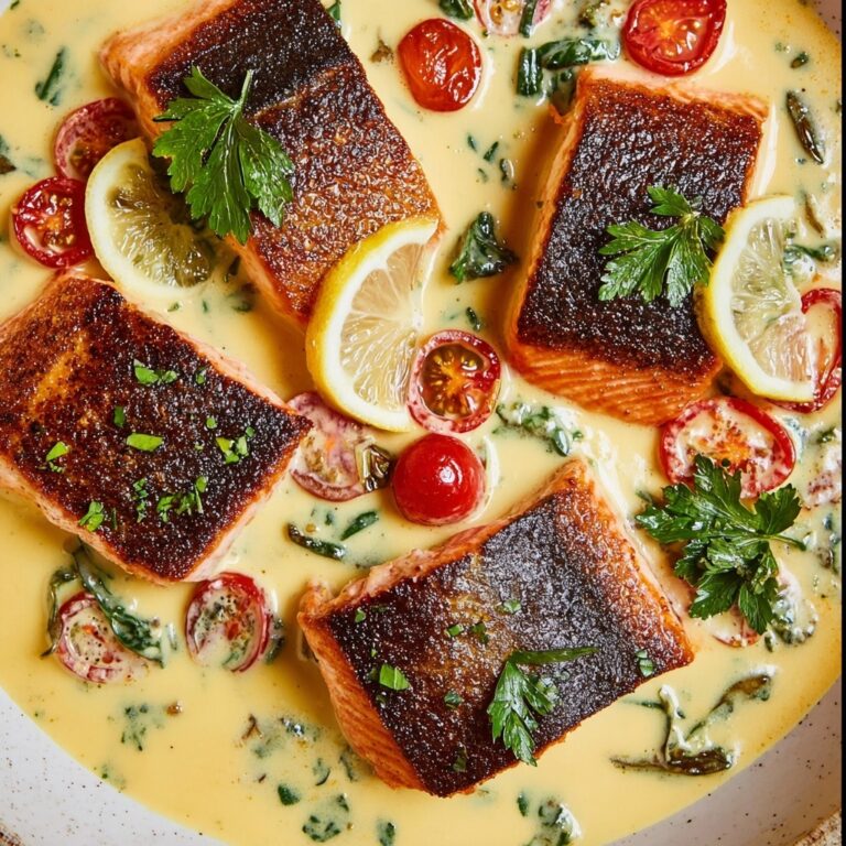 Tuscan Salmon with Spinach, Tomatoes, and Rich Creamy Sauce Recipe