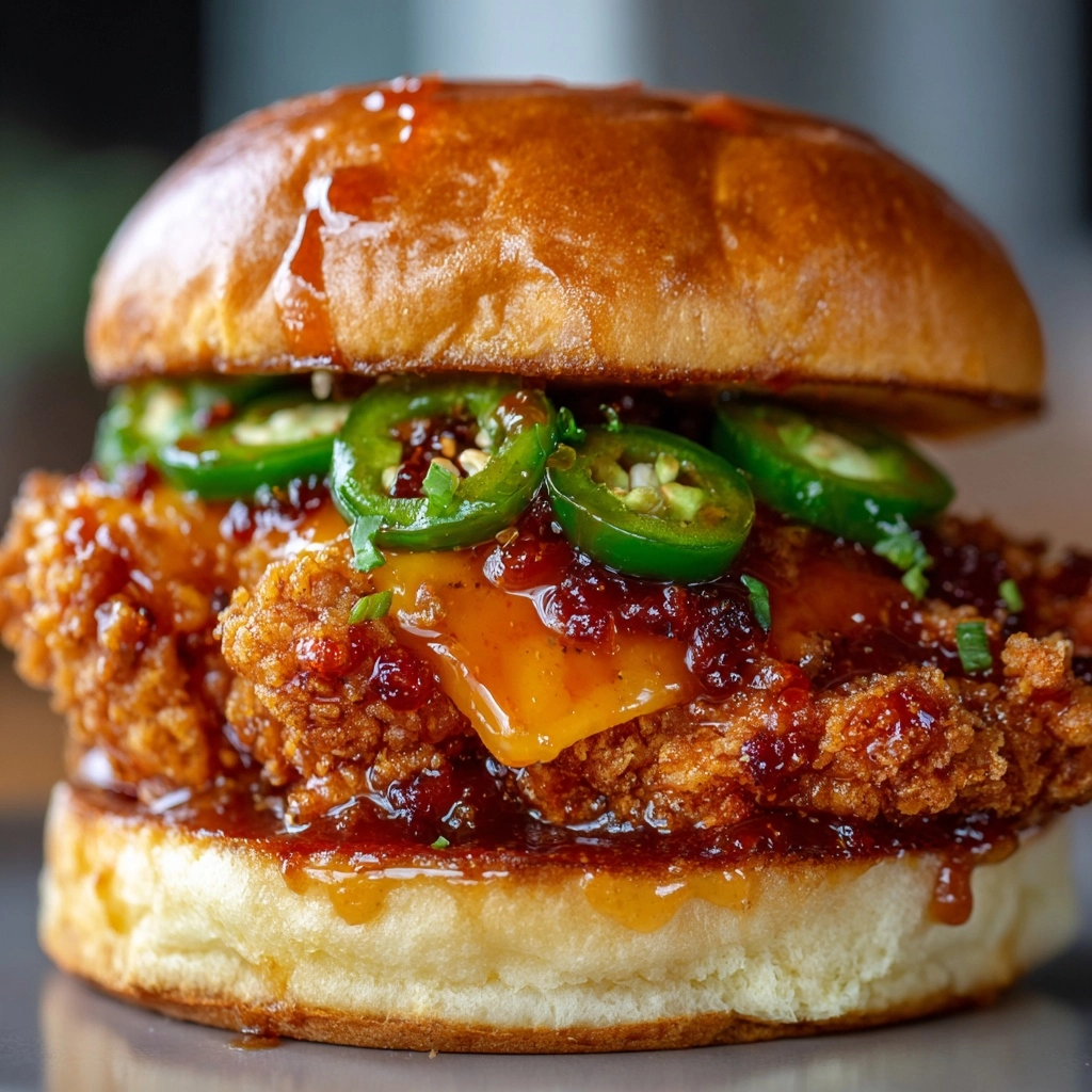 Crispy Fried Chicken Sandwich with Hot Honey and JalapeƱos Recipe - Recipe Image