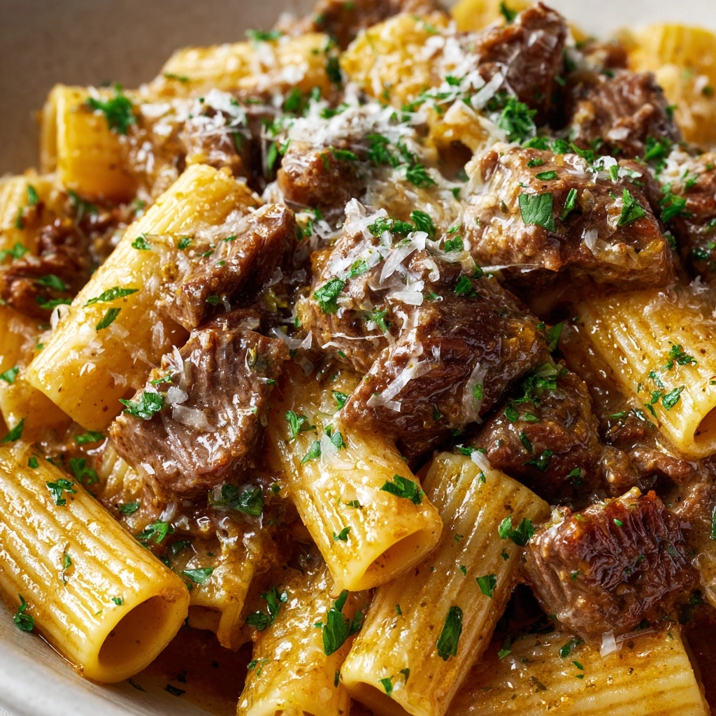 Creamy Parmesan Beef with Rigatoni Pasta Recipe - Recipe Image