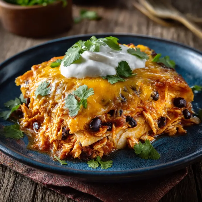 Cheesy Slow Cooker Chicken Enchilada Bake Recipe