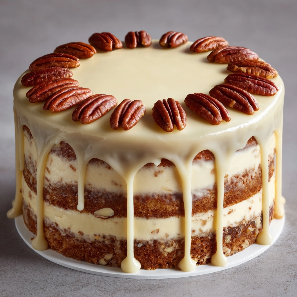 Pecan Praline Cake with Creamy Drip Glaze Recipe - Recipe Image