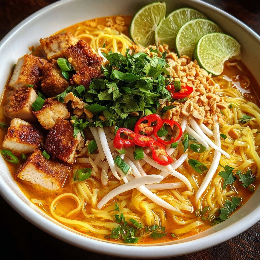 Chicken Khao Soi: Thai Curry Noodle Soup with Coconut & Crispy Toppings Recipe - Recipe Image