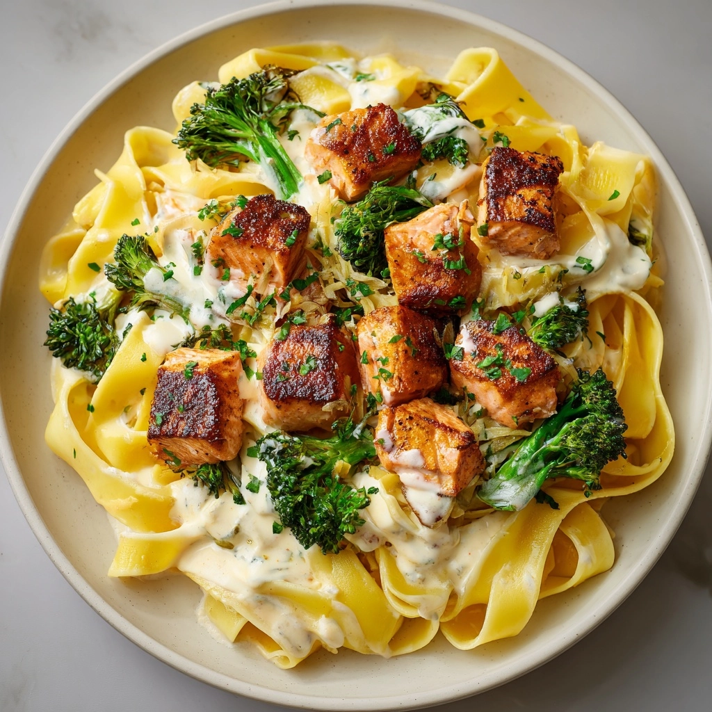 Creamy Pasta with Salmon and Broccoli Recipe - Recipe Image