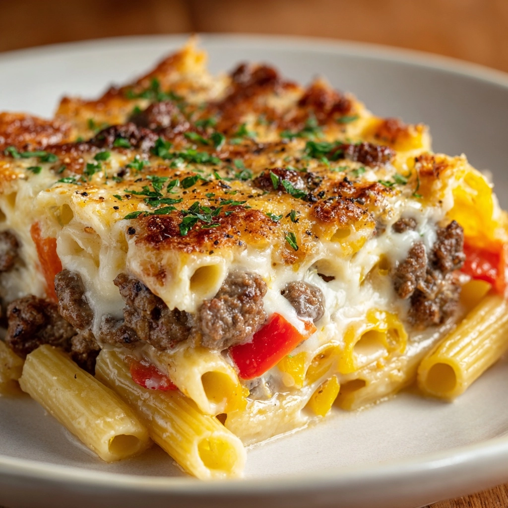 Philly Cheesesteak Pasta Recipe - Recipe Image