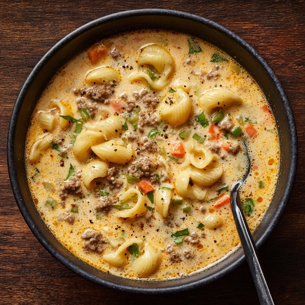One-Pot Macaroni Cheeseburger Soup Recipe - Recipe Image