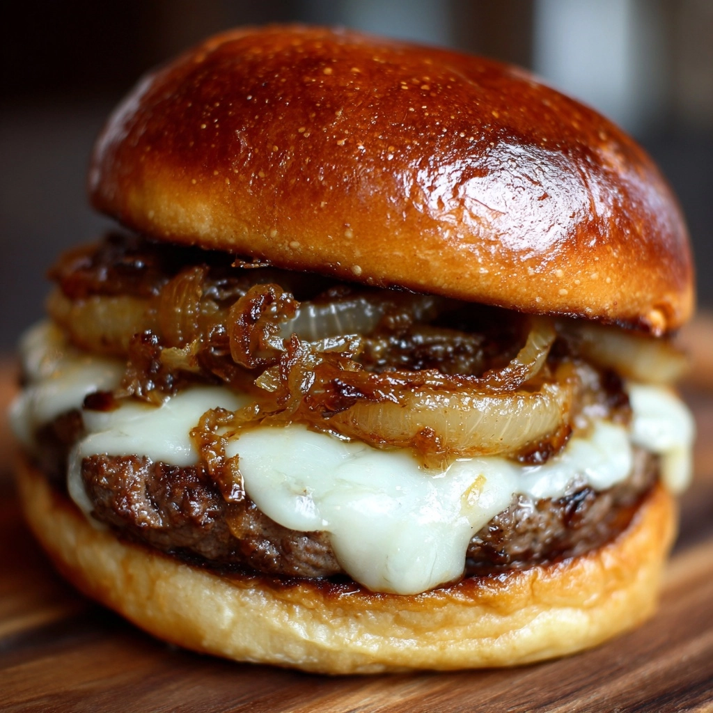 Savory Caramelized Onion and Cheese Burgers Recipe - Recipe Image